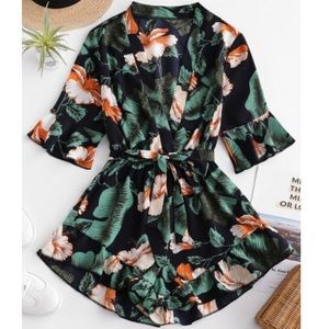 Belted Floral Ruffles Romper